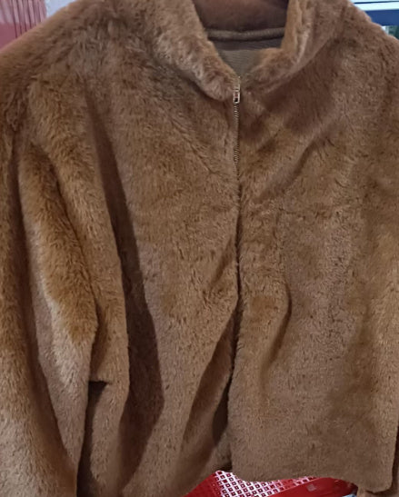 Veste en peluche col montant avec fermeture éclair, idéale pour l'hiver